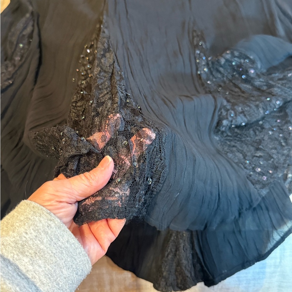 Rouge Black Midi A-line Skirt Sheer Lace Sparkly Inserts elastic Waist Size L - Picture 2 of 10